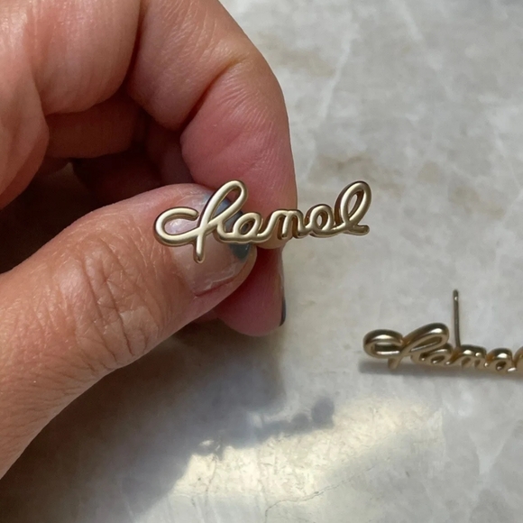 Chanel Gold Tone  Cursive Script Crawler Women's Earrings - Picture 7 of 11